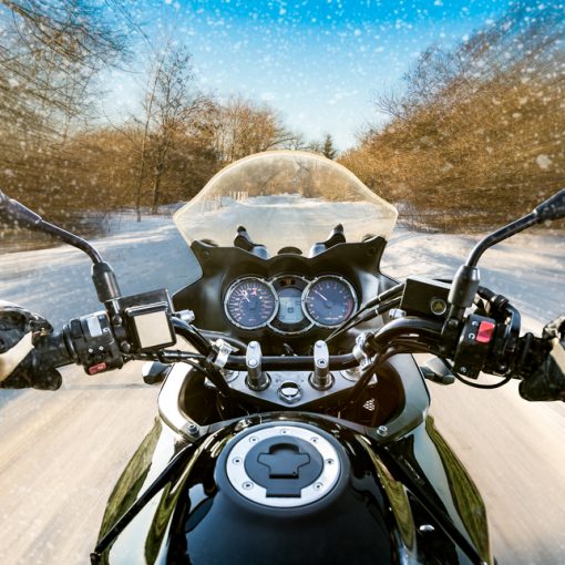riding a motorcycle in the winter